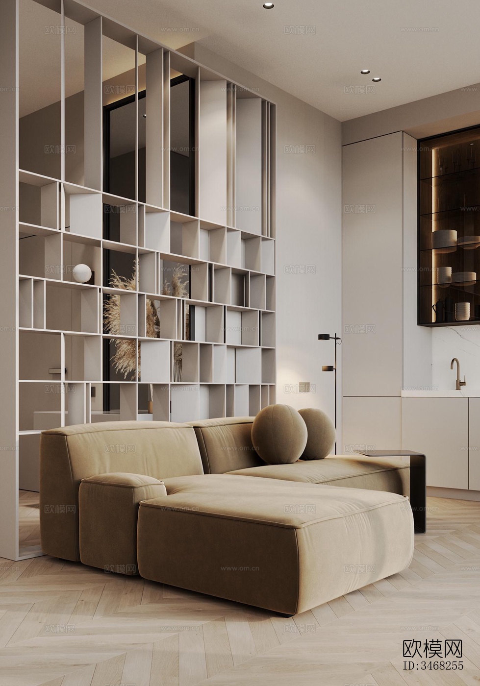 现代大平层效果图下载（渲染图3）