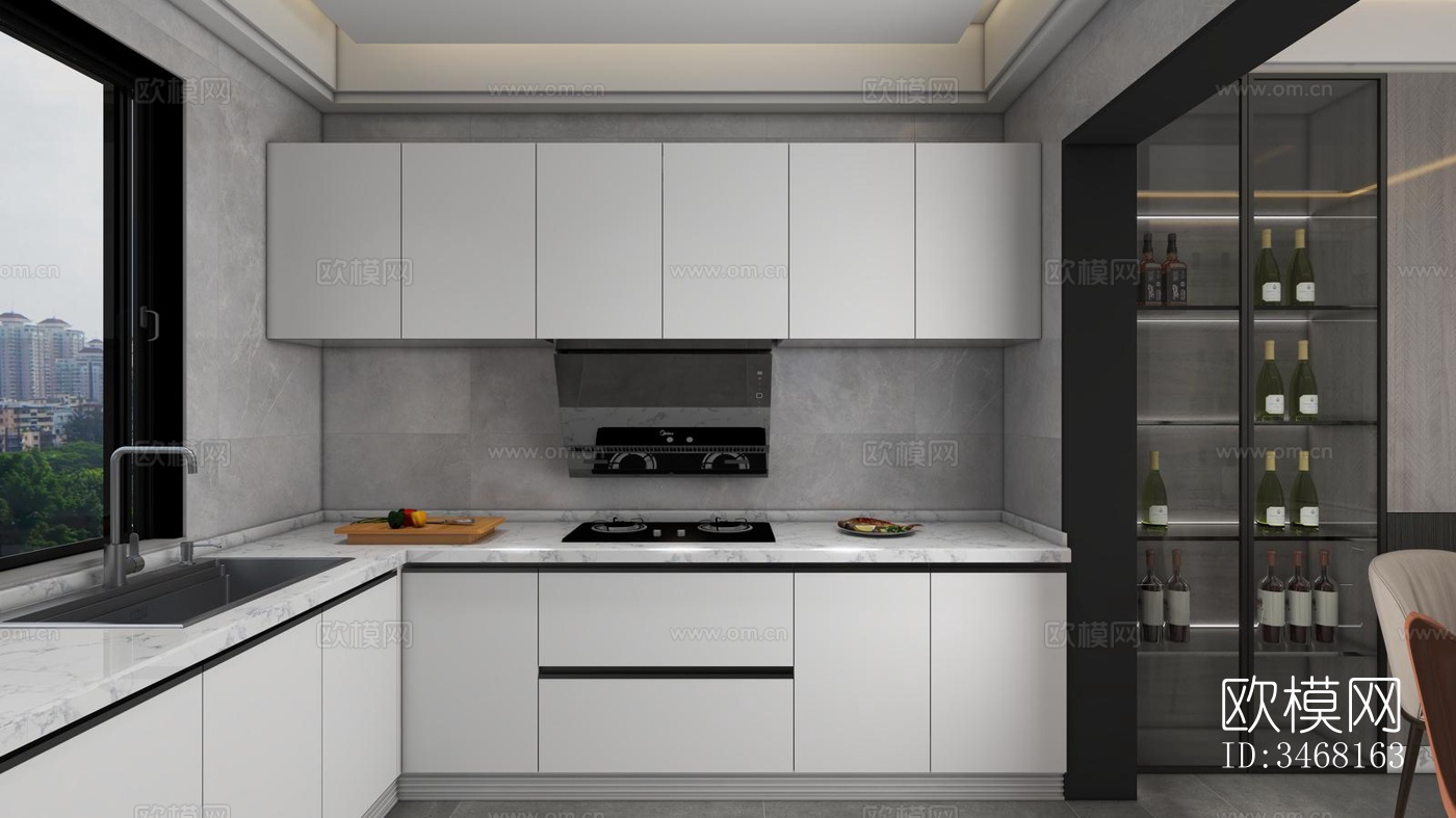 现代大平层效果图下载（渲染图1）