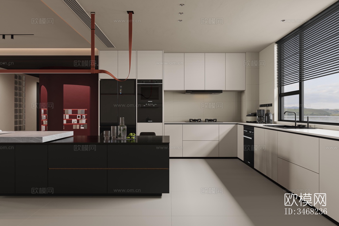 现代大平层效果图下载（渲染图1）