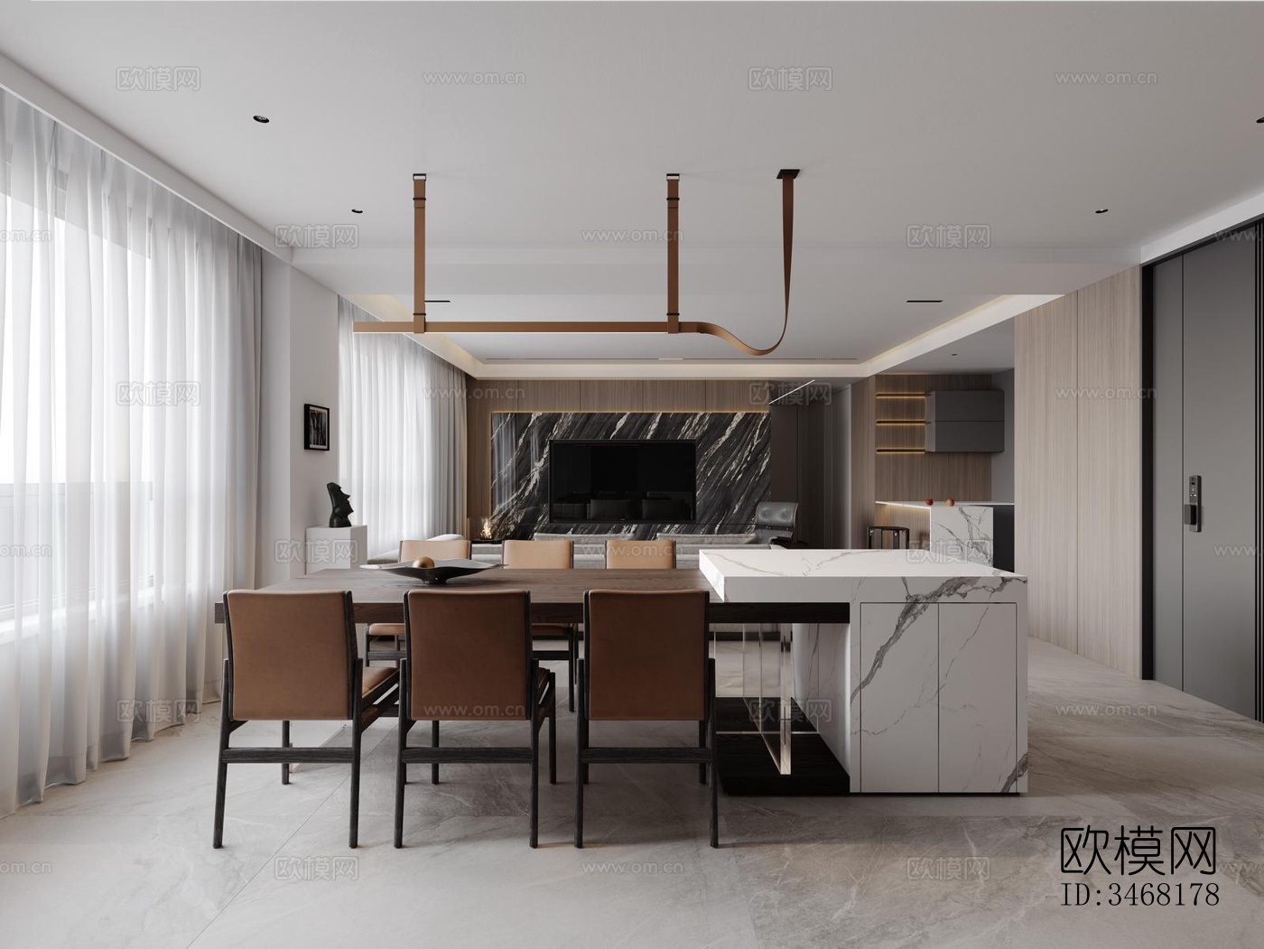 现代大平层效果图下载（渲染图2）