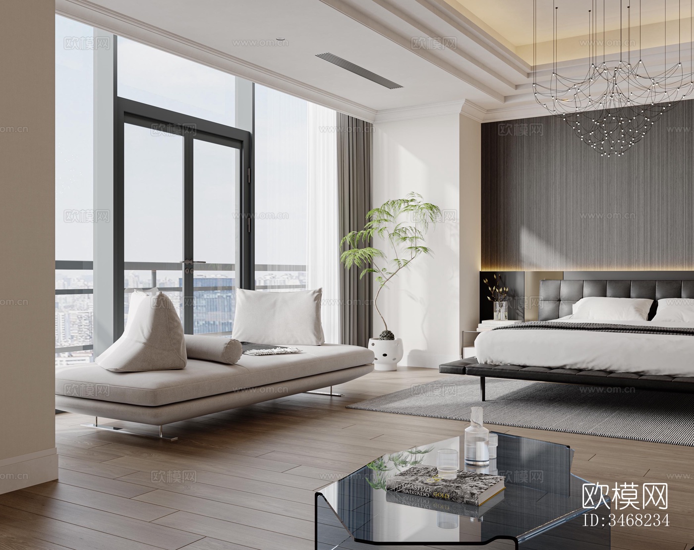 现代大平层效果图下载（渲染图3）