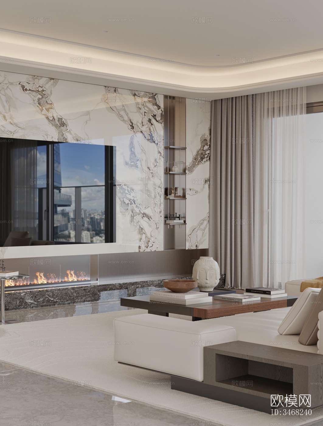 现代大平层效果图下载（渲染图12）