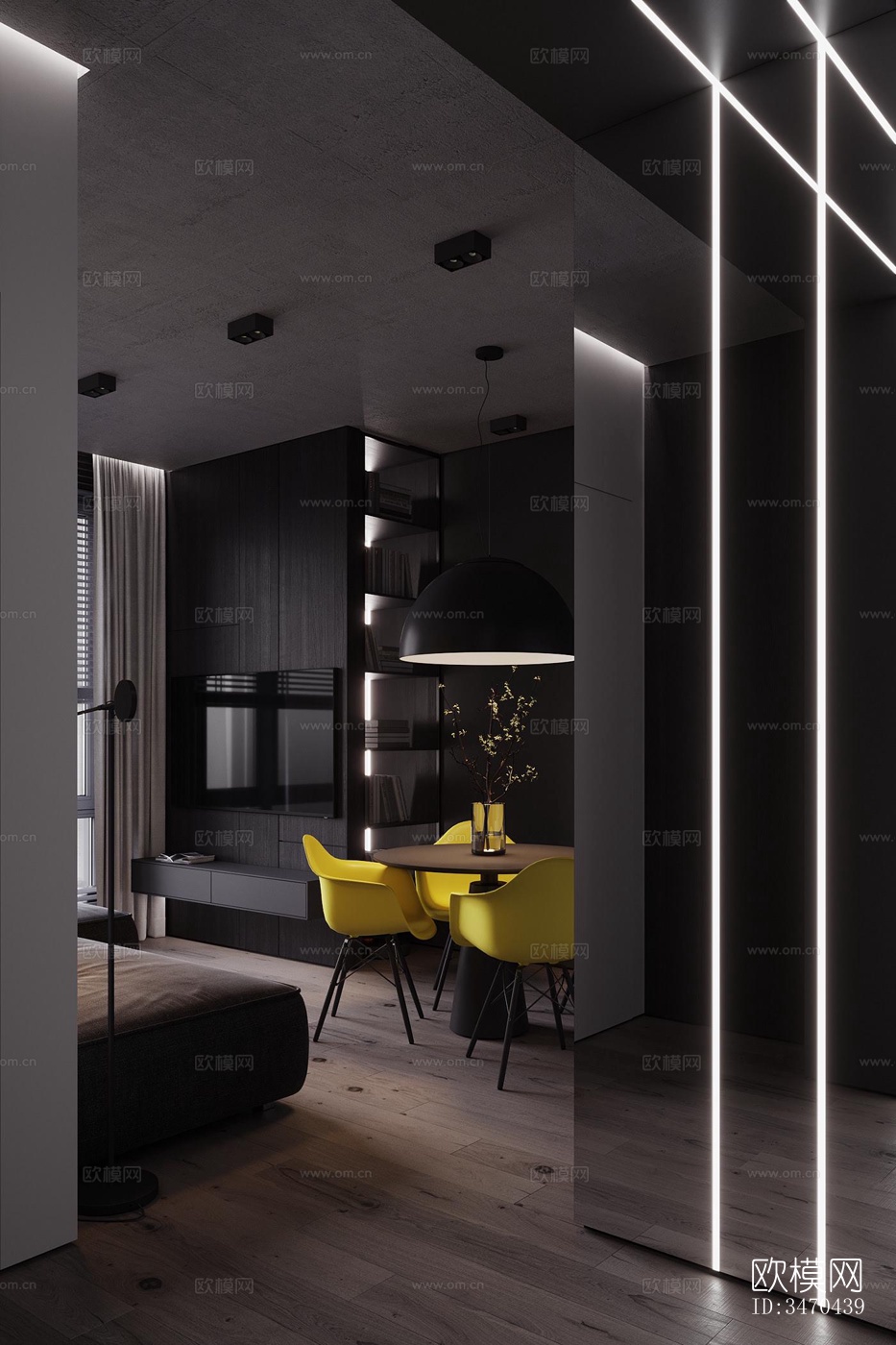 现代平层效果图下载（渲染图14）