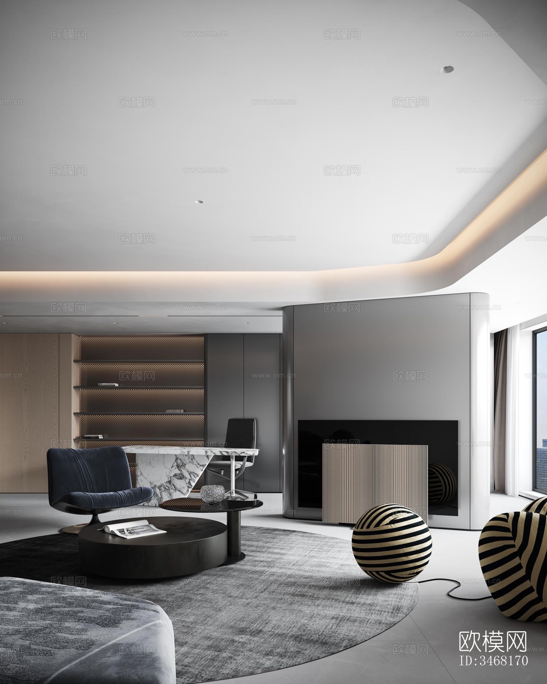 现代大平层效果图下载（渲染图12）