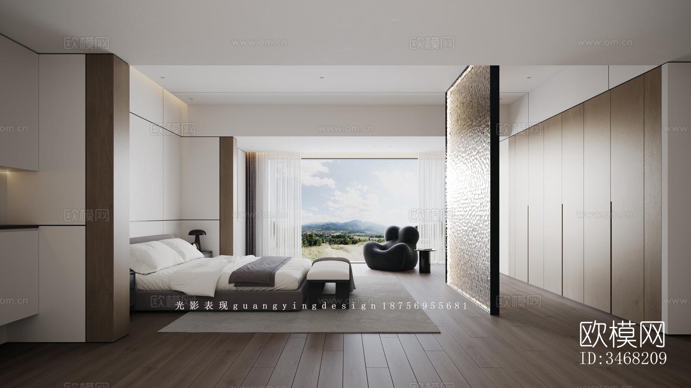 现代大平层效果图下载（渲染图3）