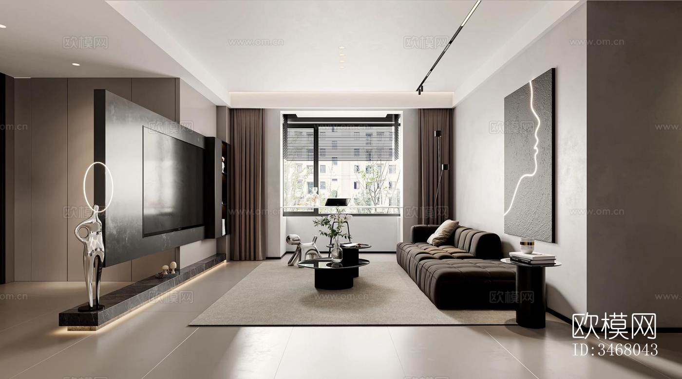 现代大平层效果图下载（渲染图5）