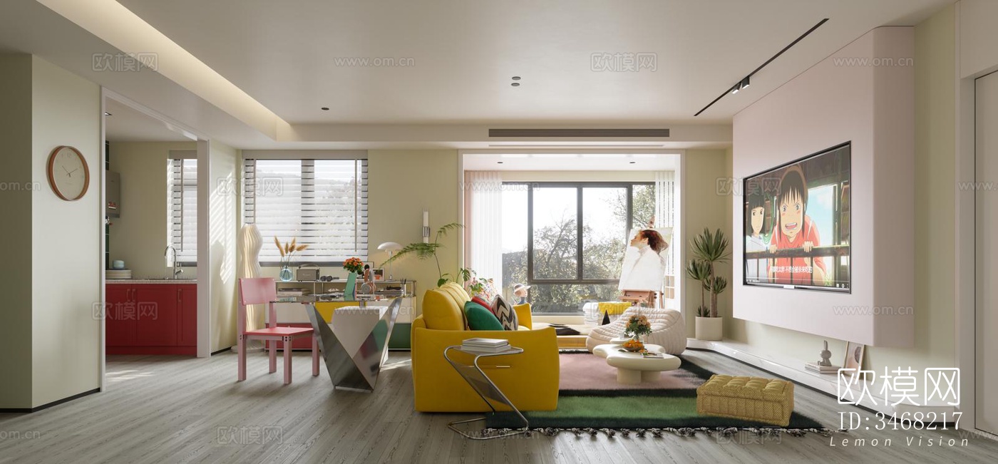 现代大平层效果图下载（渲染图9）