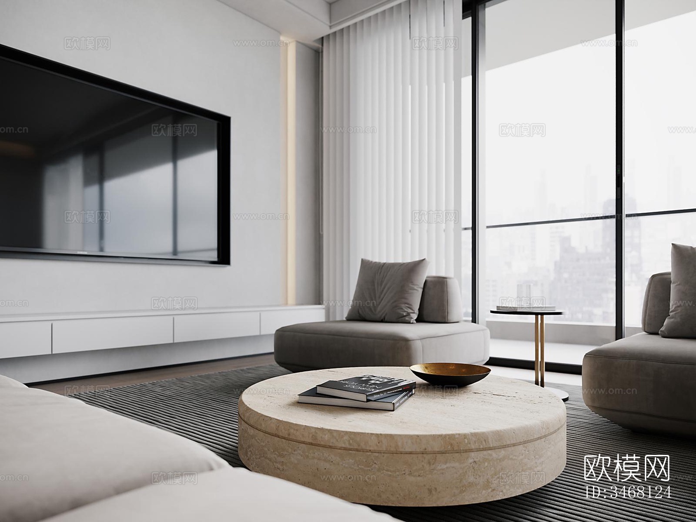 现代大平层效果图下载（渲染图6）