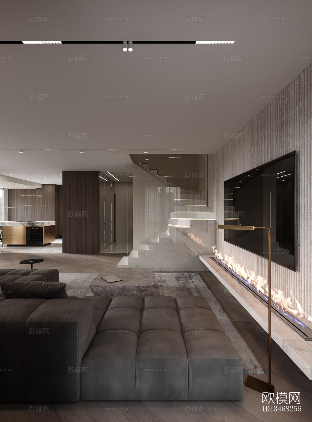 现代大平层效果图下载（渲染图1）