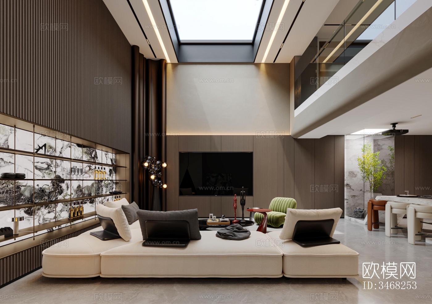 现代大平层效果图下载（渲染图3）