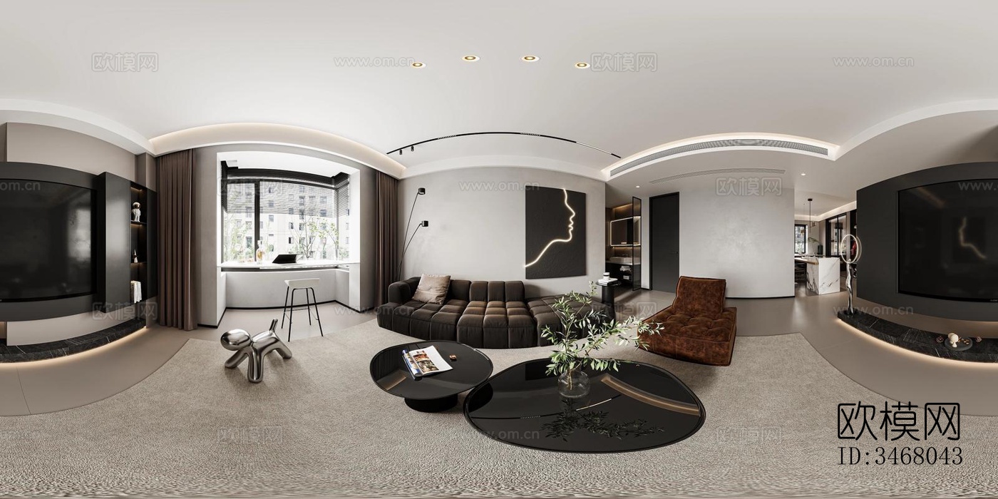 现代大平层效果图下载（渲染图12）