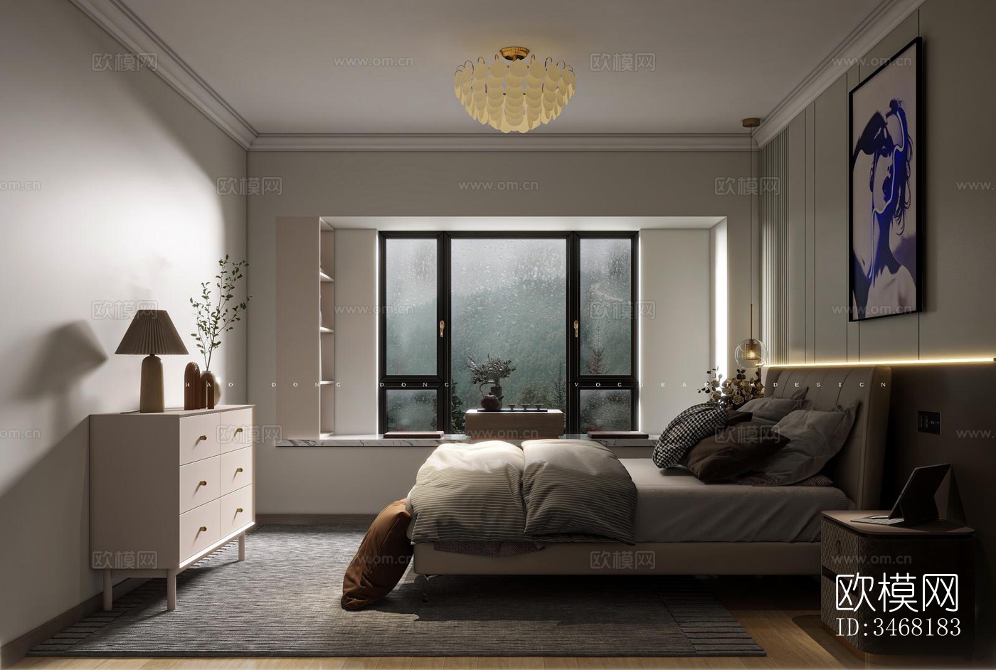 现代大平层效果图下载（渲染图2）