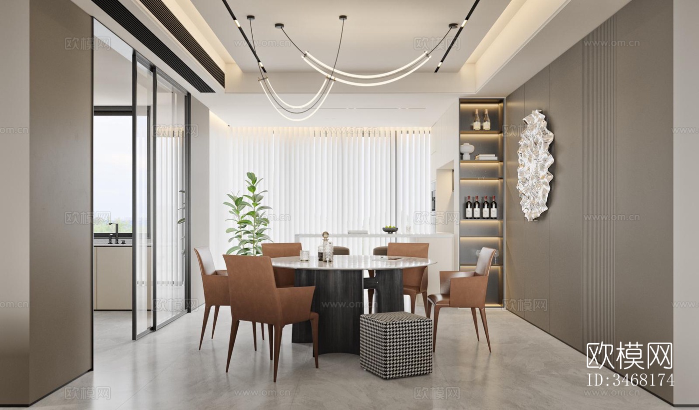 现代大平层效果图下载（渲染图1）