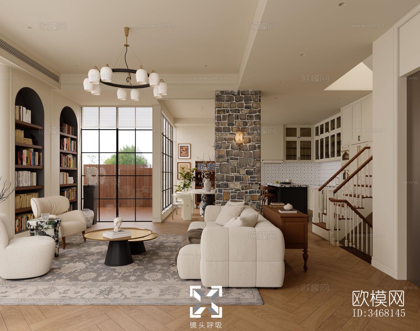 现代大平层效果图下载（渲染图2）