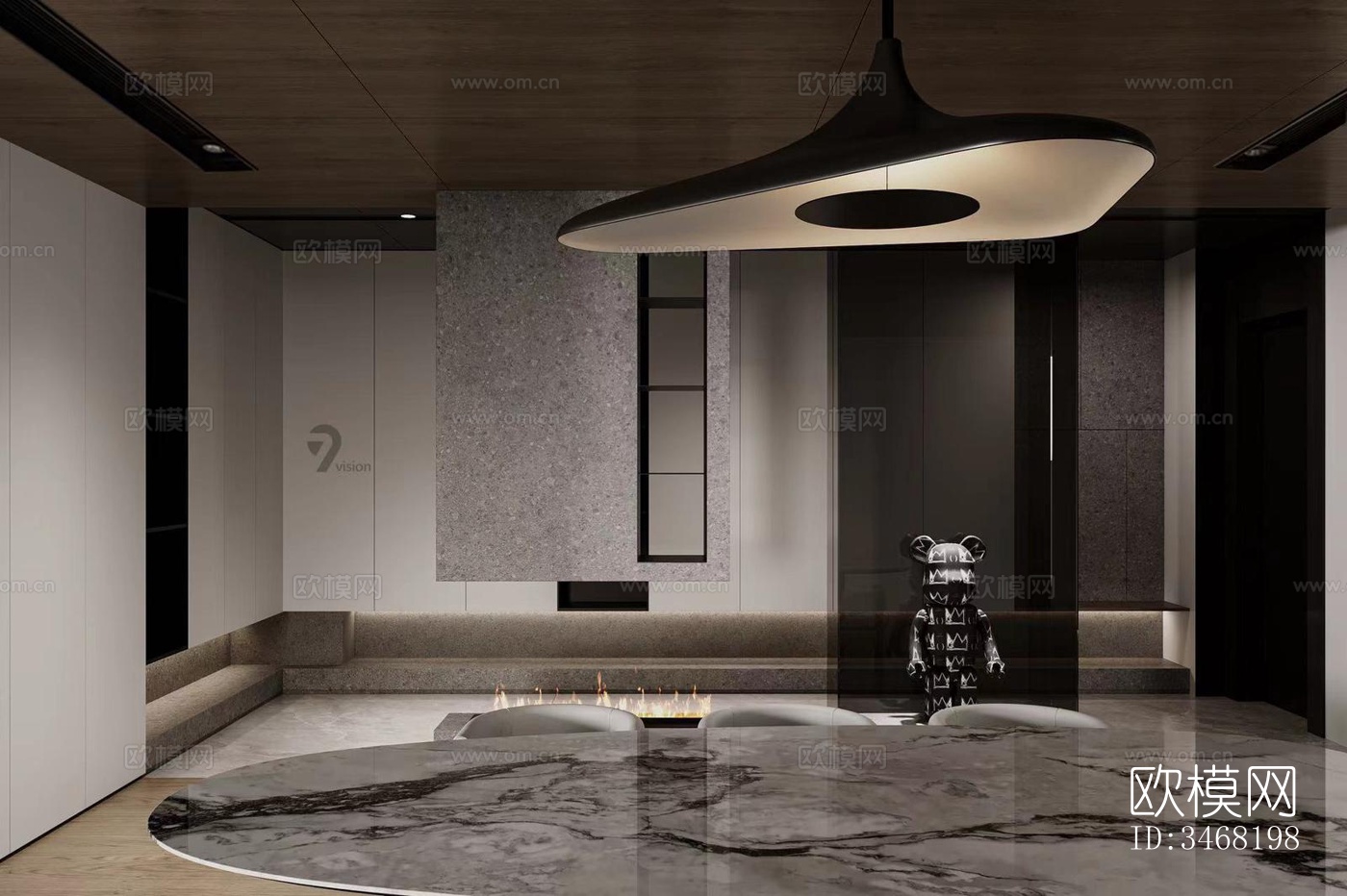 现代大平层效果图下载（渲染图1）