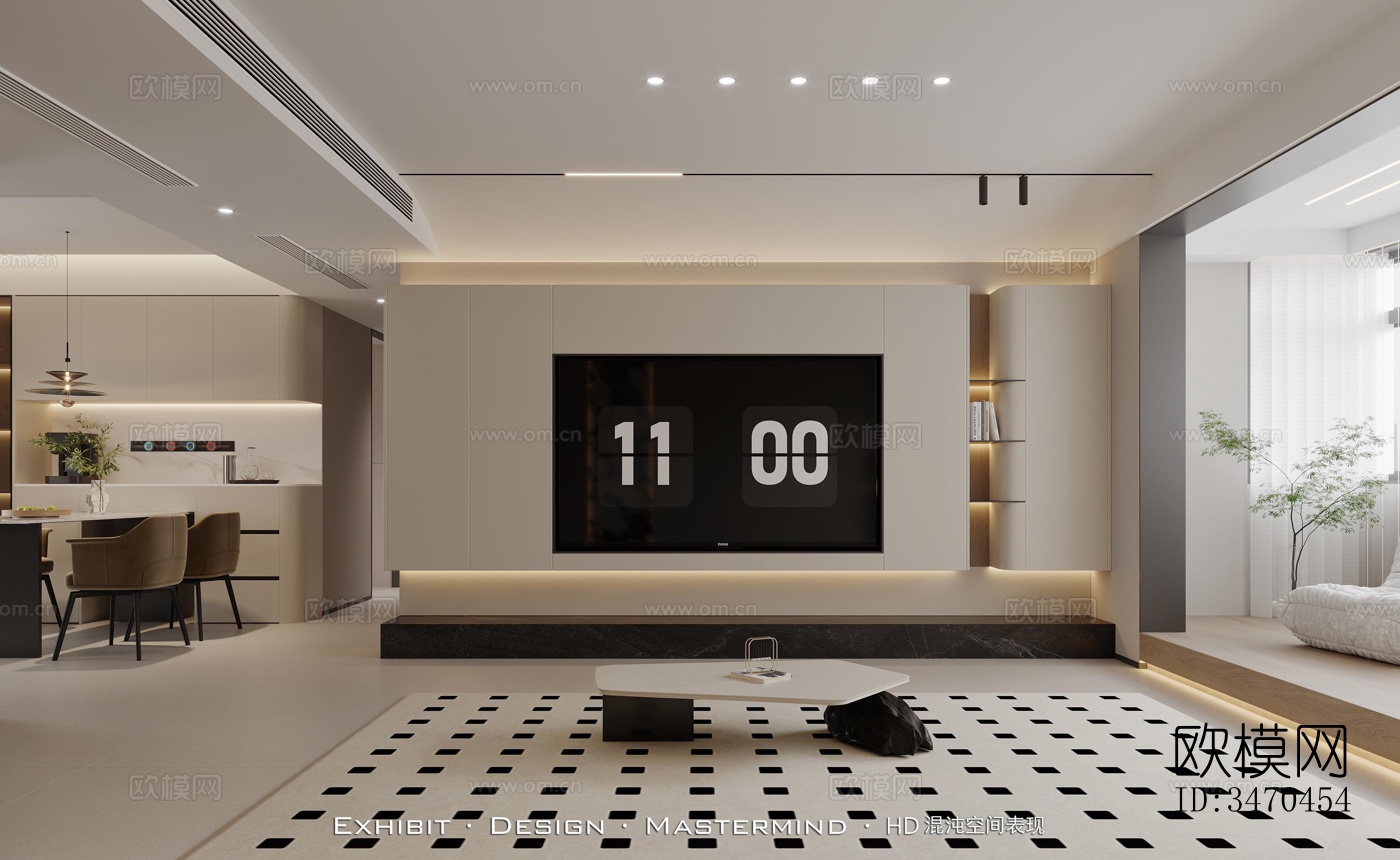 现代平层效果图下载（渲染图1）