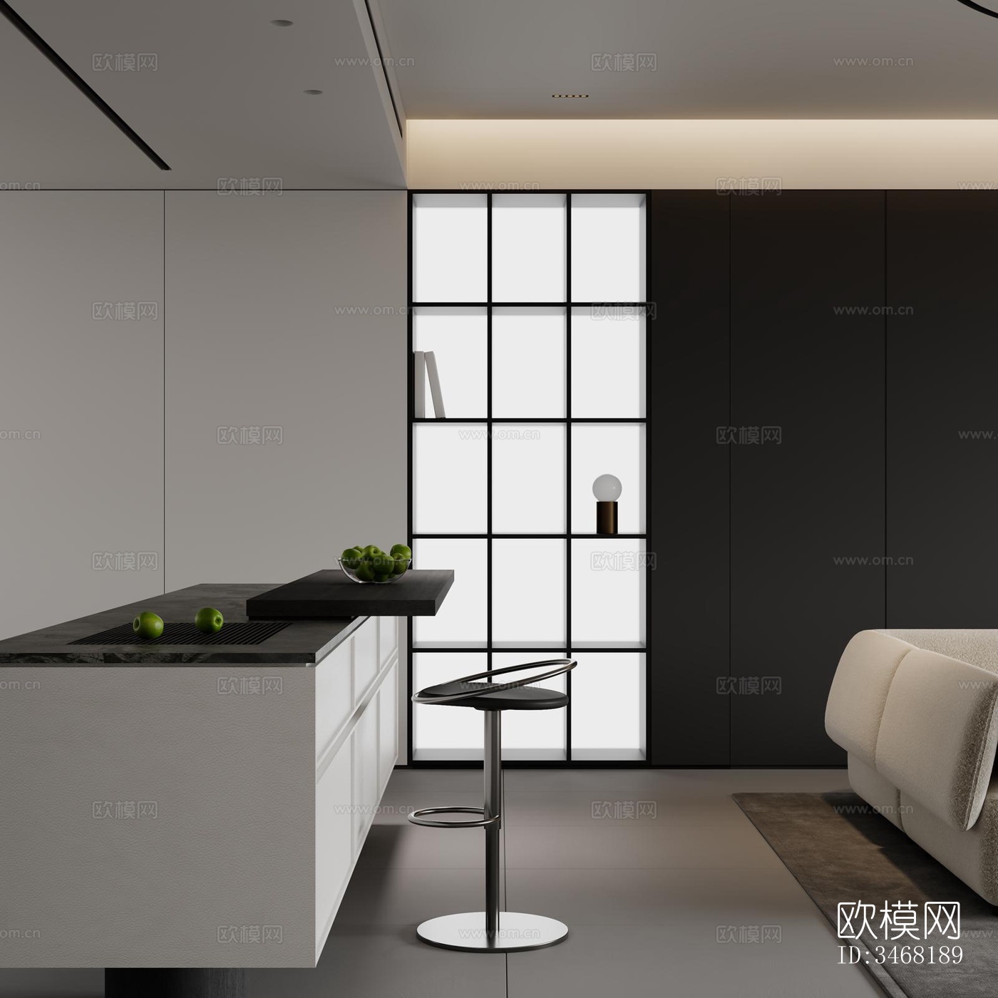 现代大平层效果图下载（渲染图2）