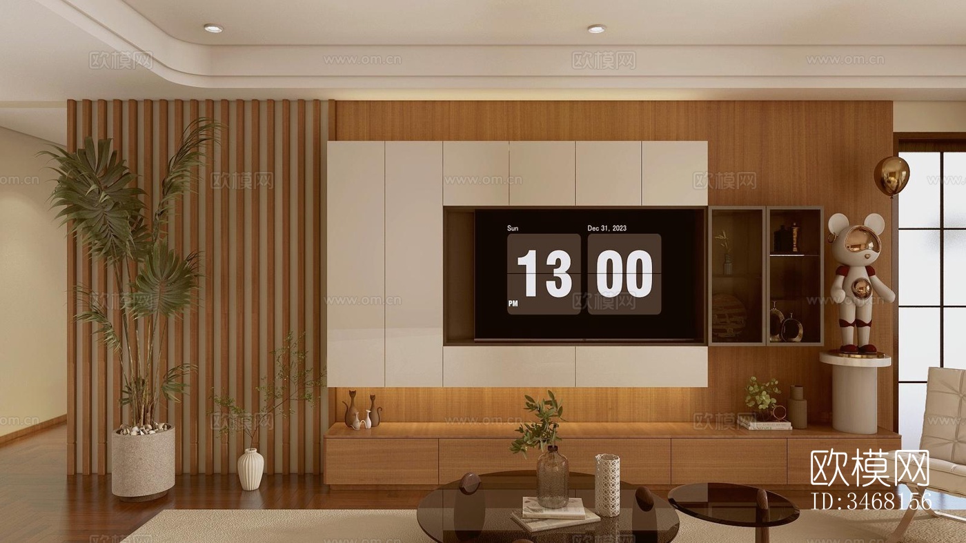 现代大平层效果图下载（渲染图1）