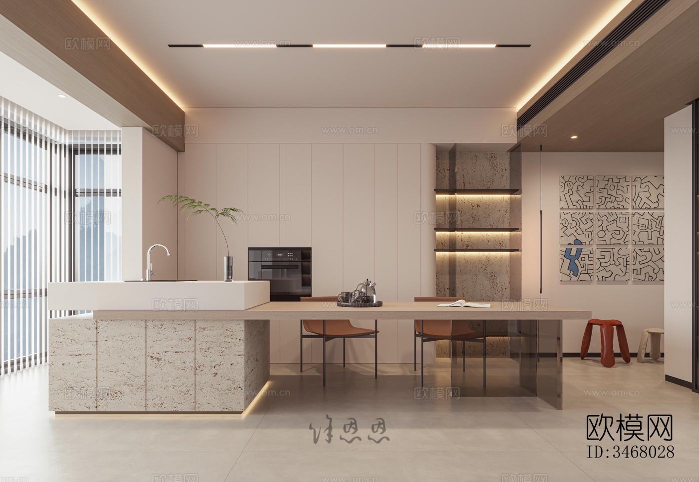 现代大平层效果图下载（渲染图4）