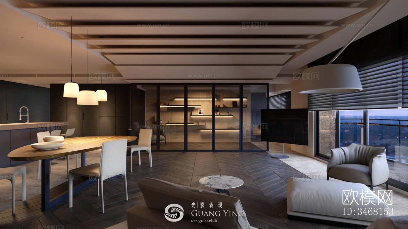 现代大平层效果图下载（渲染图10）