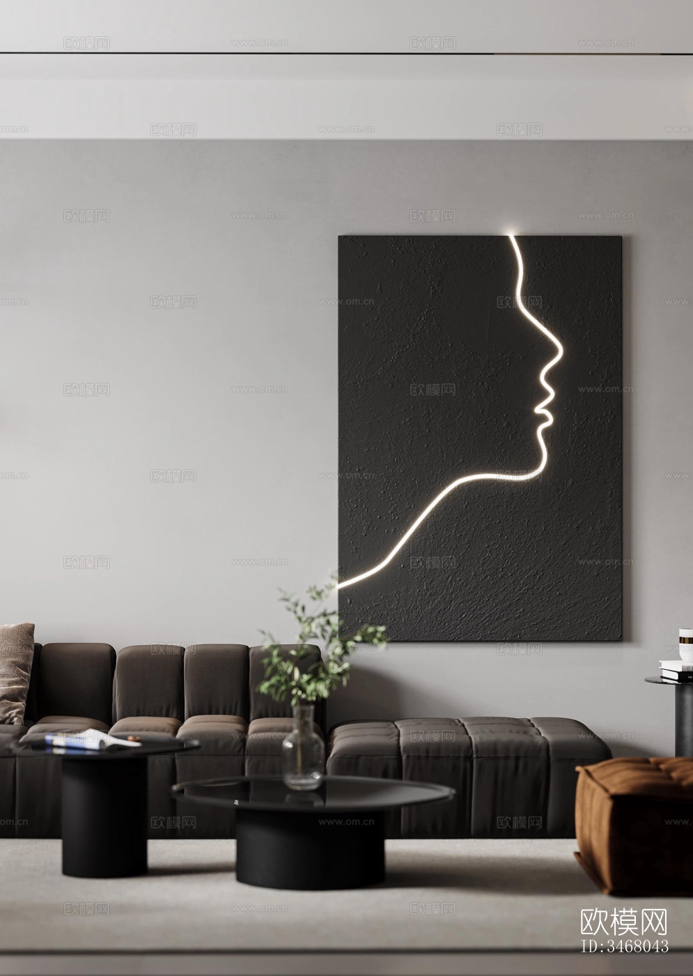 现代大平层效果图下载（渲染图9）