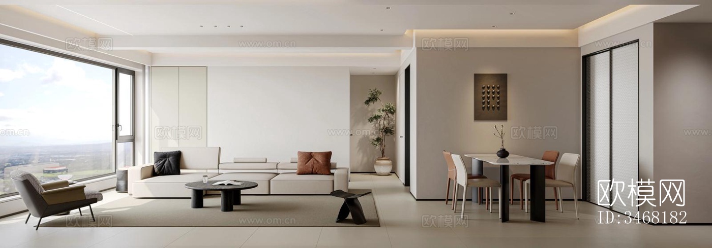 现代大平层效果图下载（渲染图6）