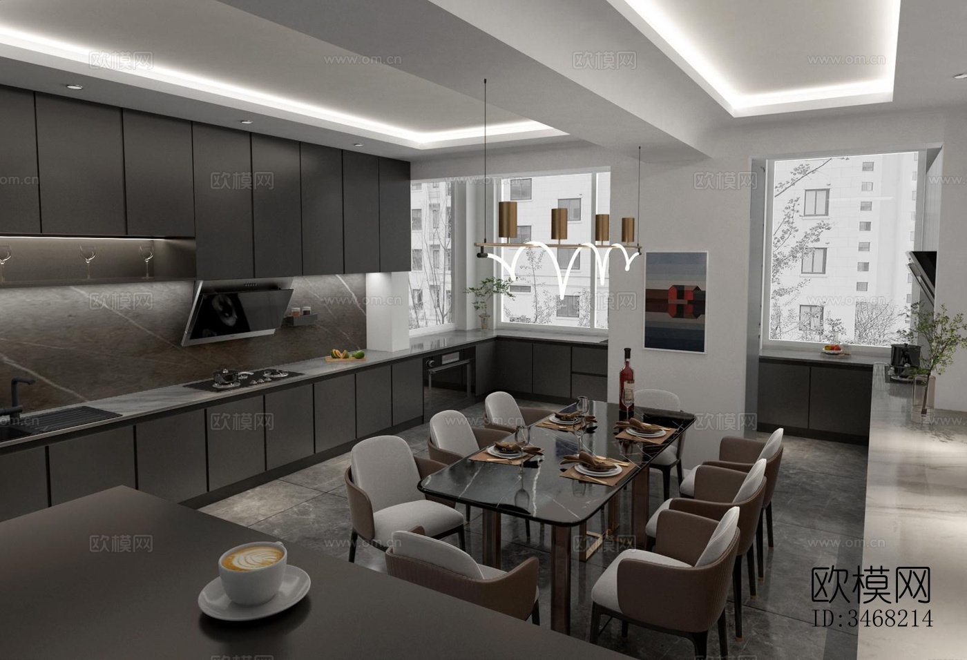 现代大平层效果图下载（渲染图4）