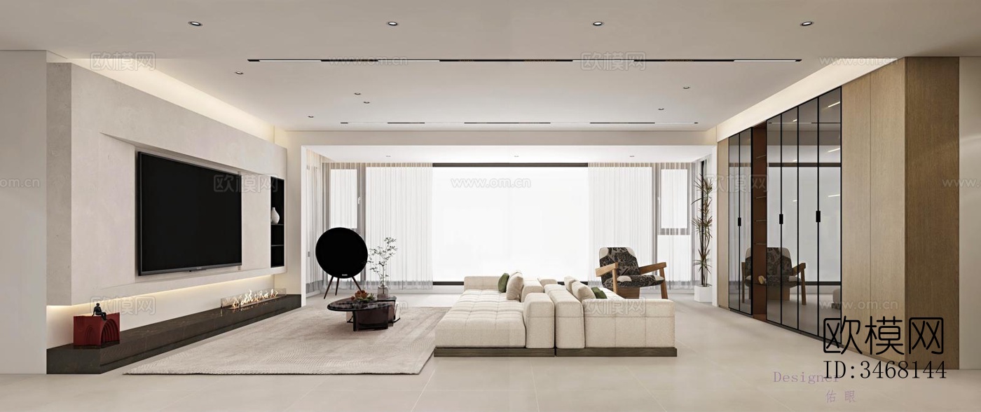 现代大平层效果图下载（渲染图4）