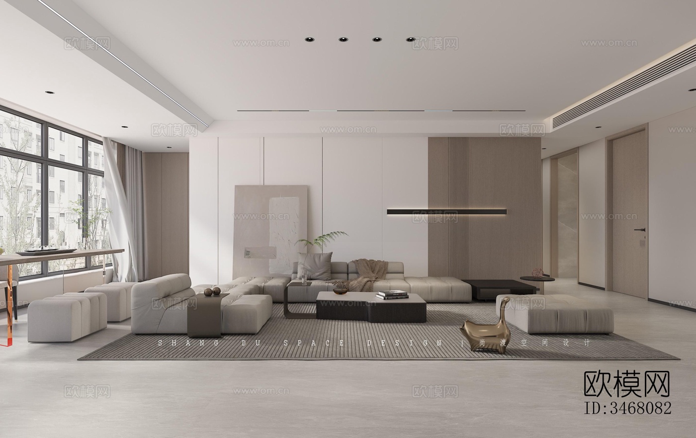 现代大平层效果图下载（渲染图1）