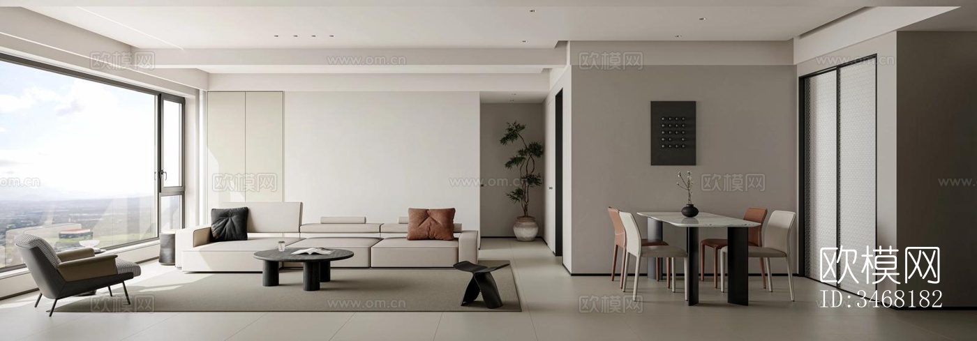 现代大平层效果图下载（渲染图3）