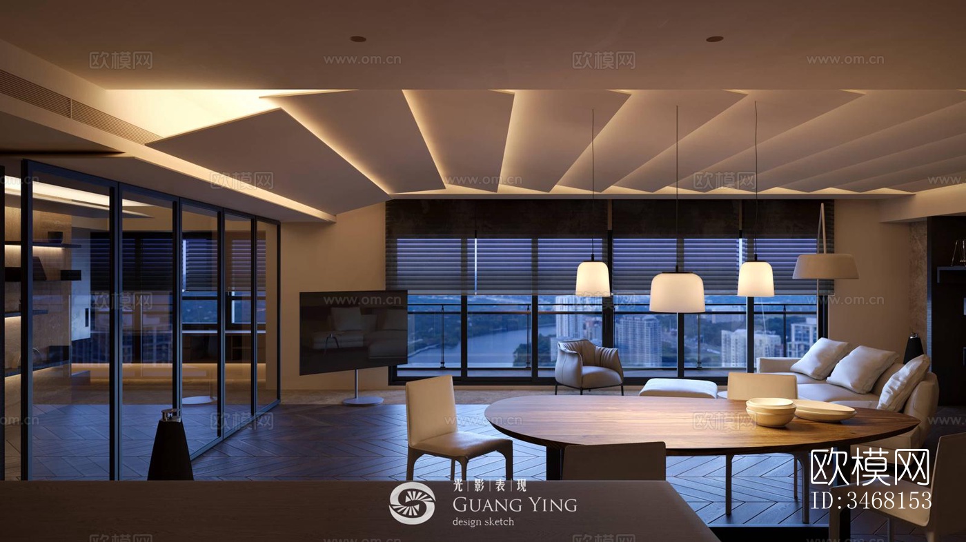 现代大平层效果图下载（渲染图7）