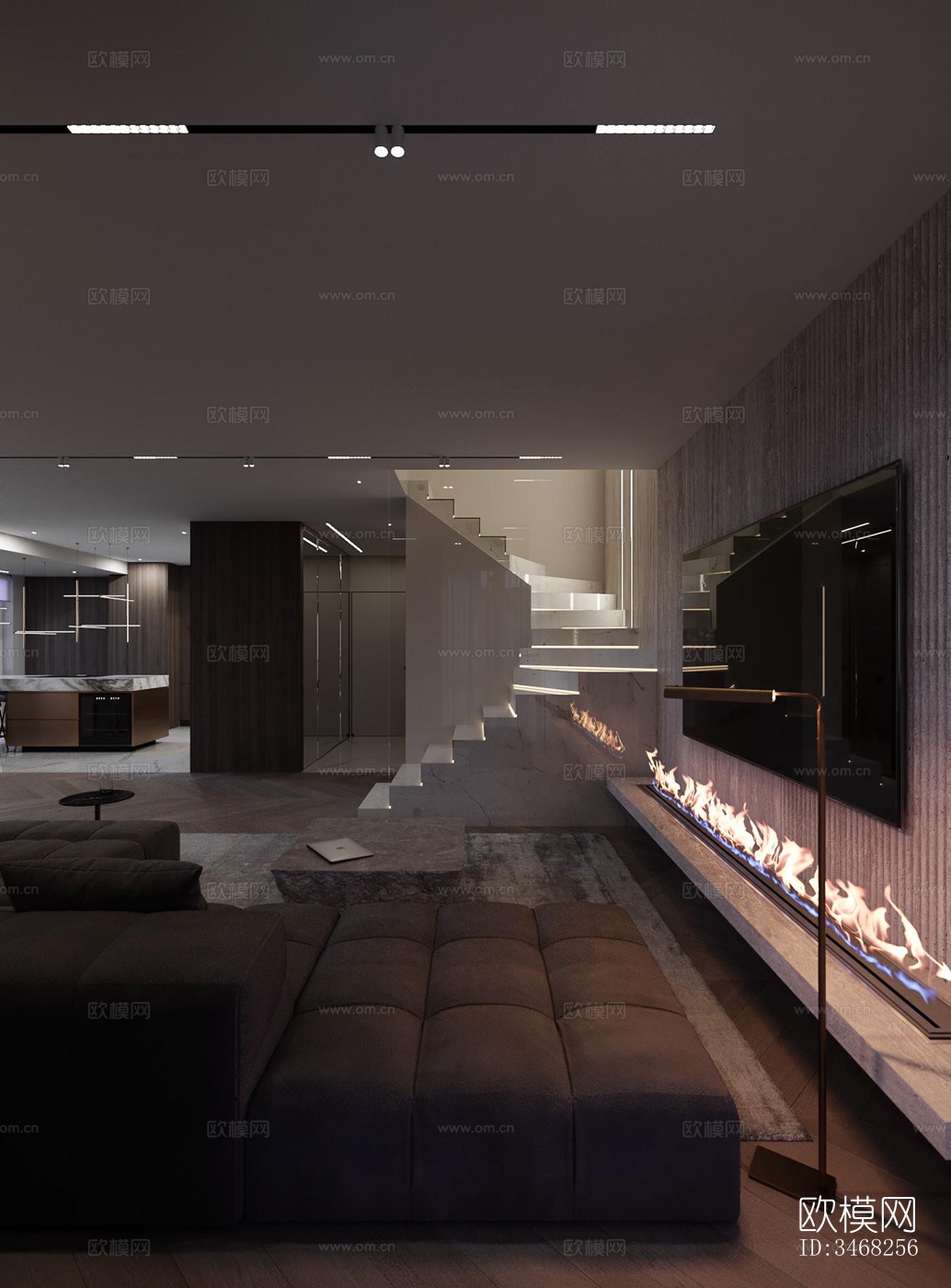 现代大平层效果图下载（渲染图6）