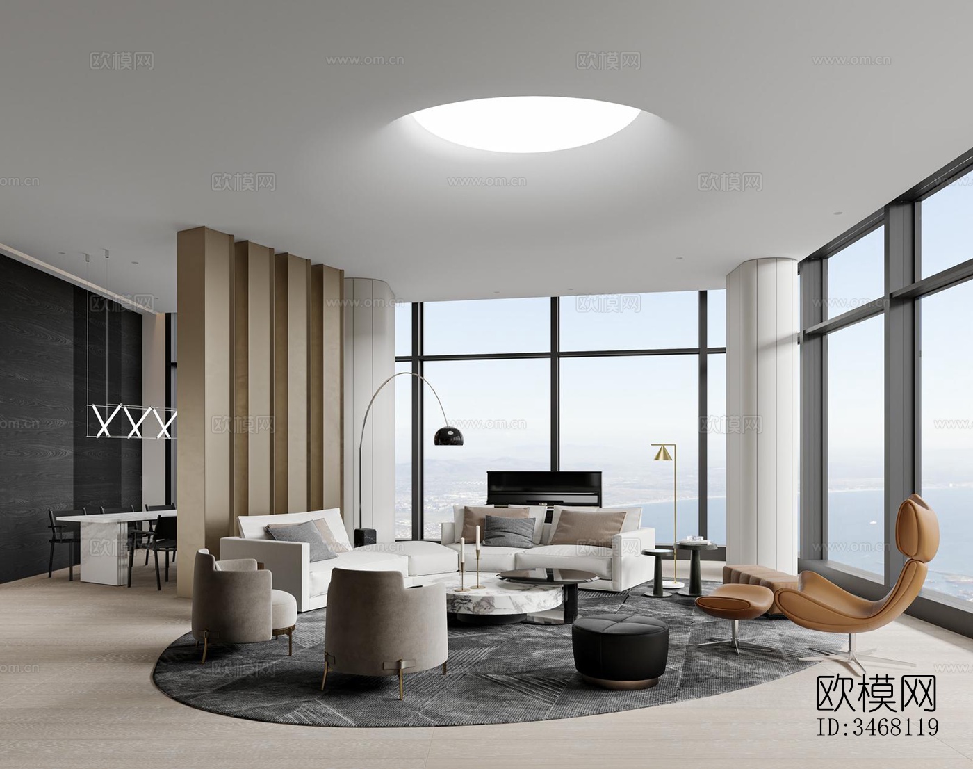 现代大平层效果图下载（渲染图2）