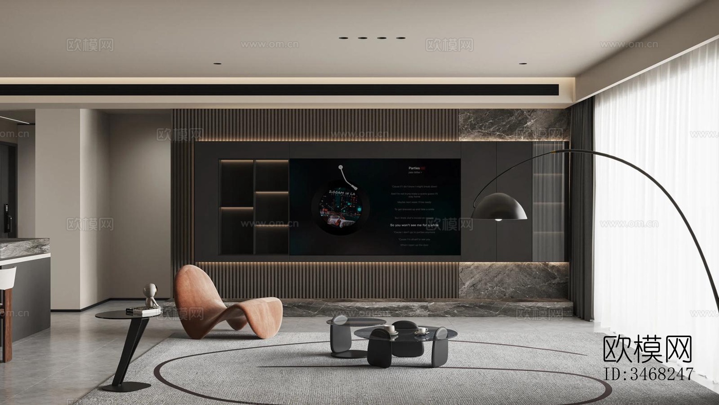 现代大平层效果图下载（渲染图1）