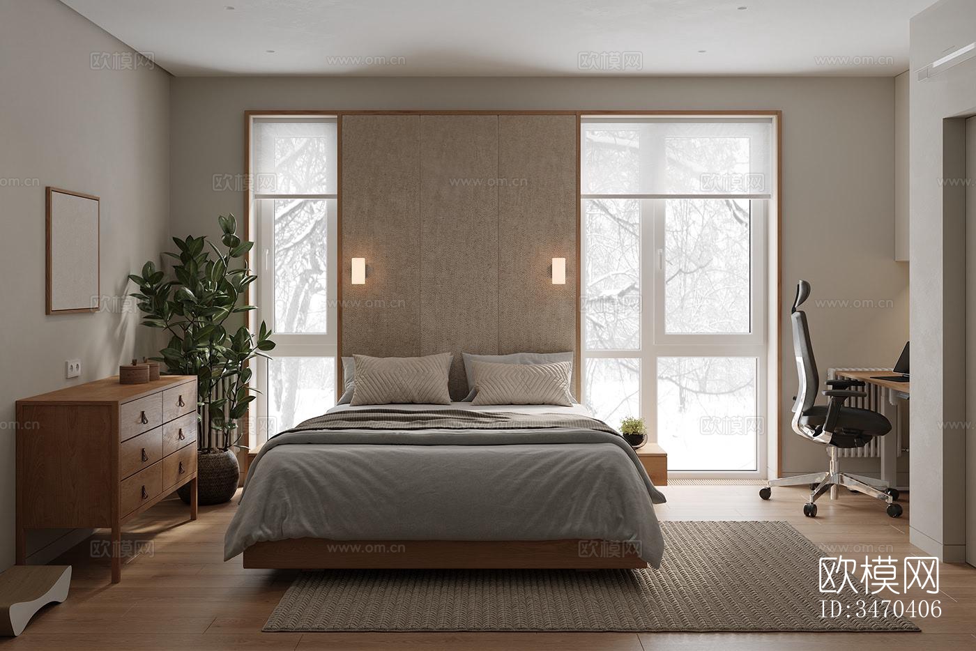 现代平层效果图下载（渲染图14）