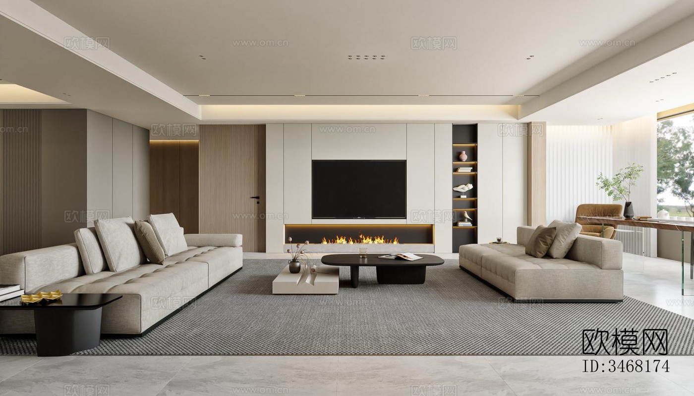 现代大平层效果图下载（渲染图4）