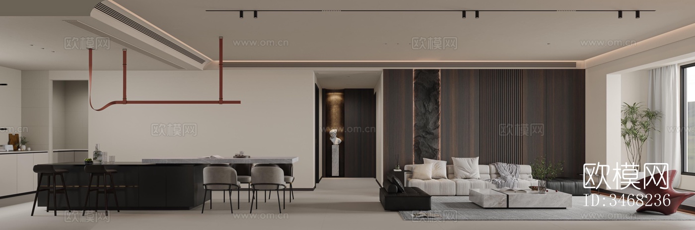 现代大平层效果图下载（渲染图13）