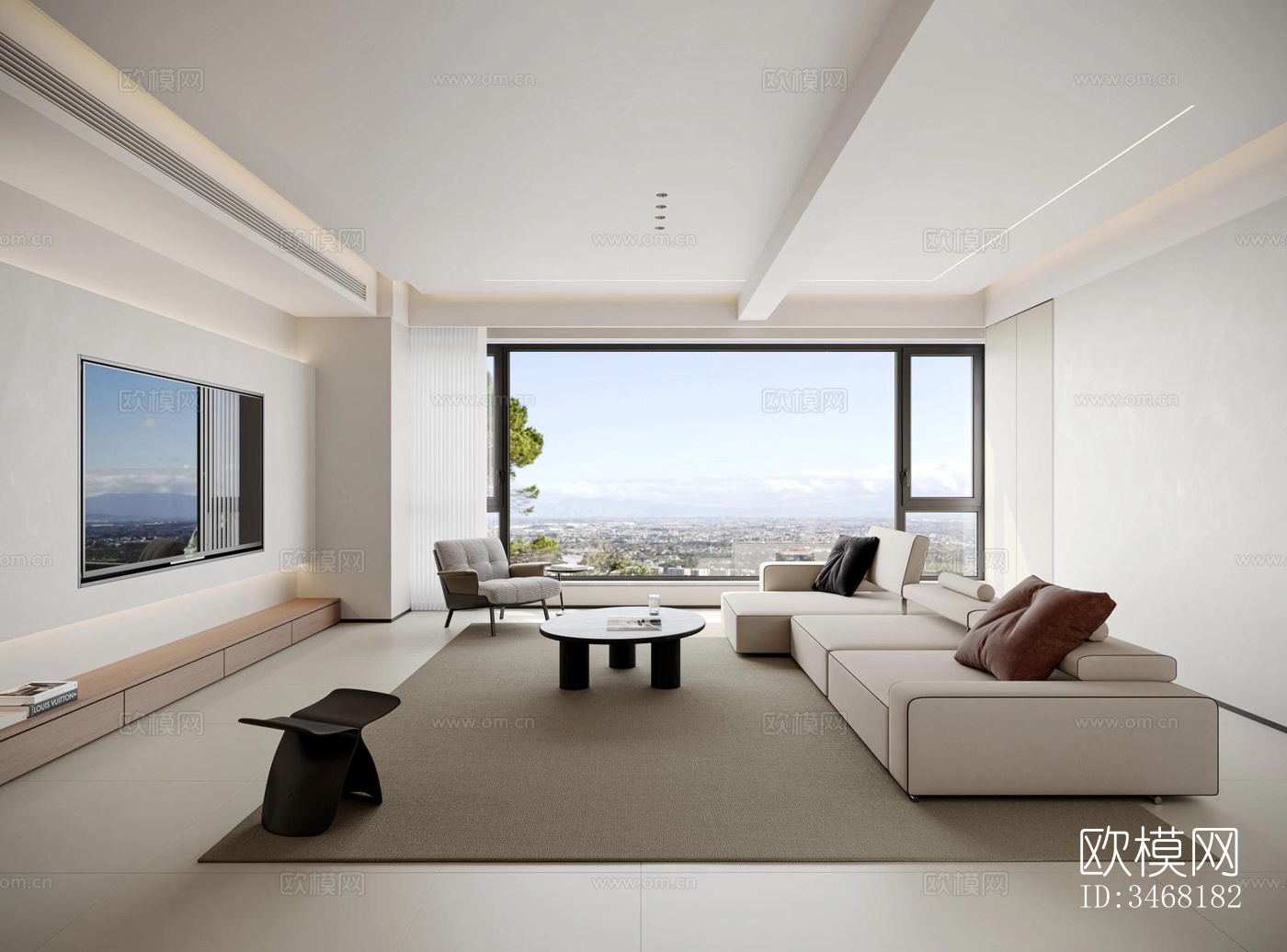 现代大平层效果图下载（渲染图8）