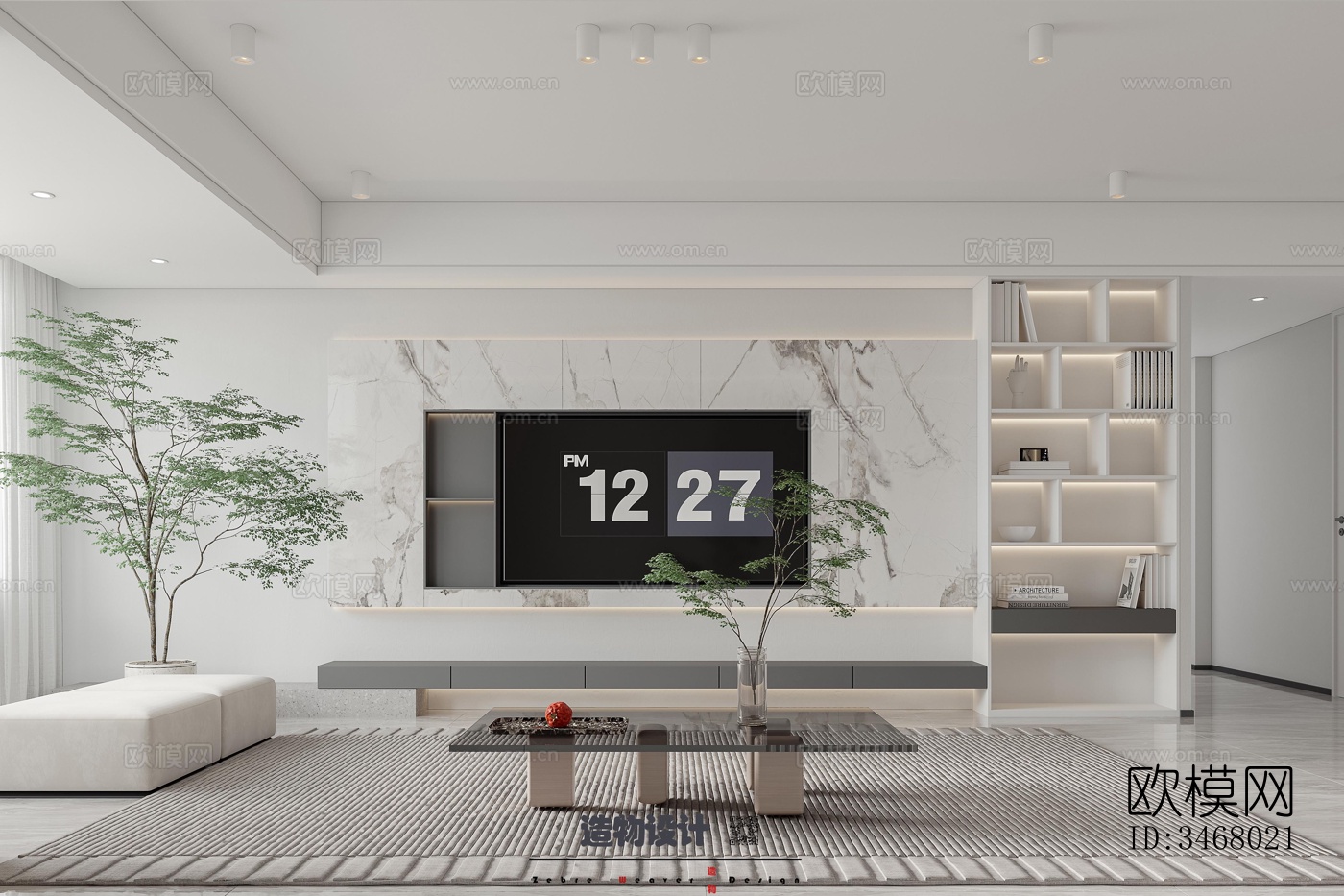 现代大平层效果图下载（渲染图9）