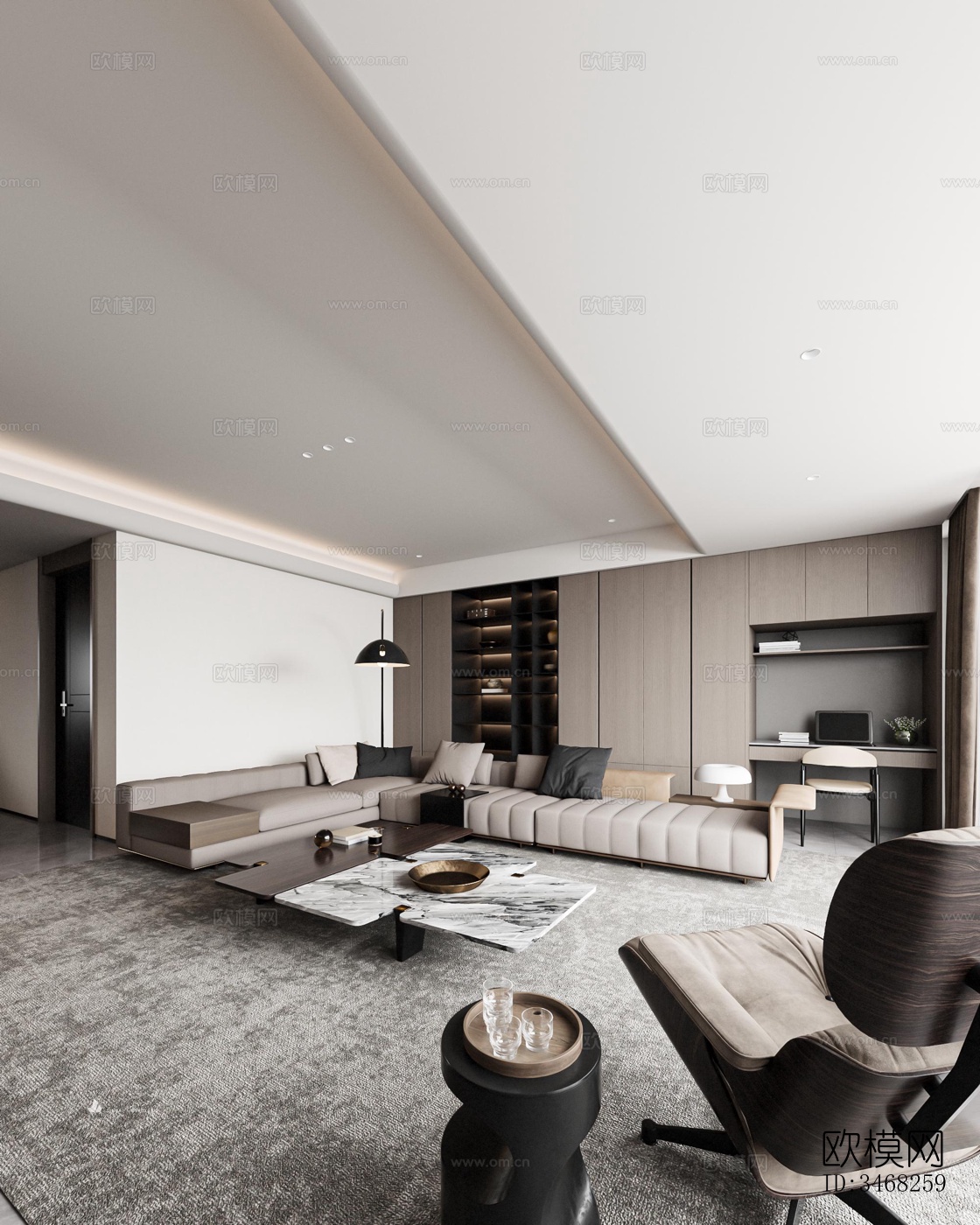 现代大平层效果图下载（渲染图7）