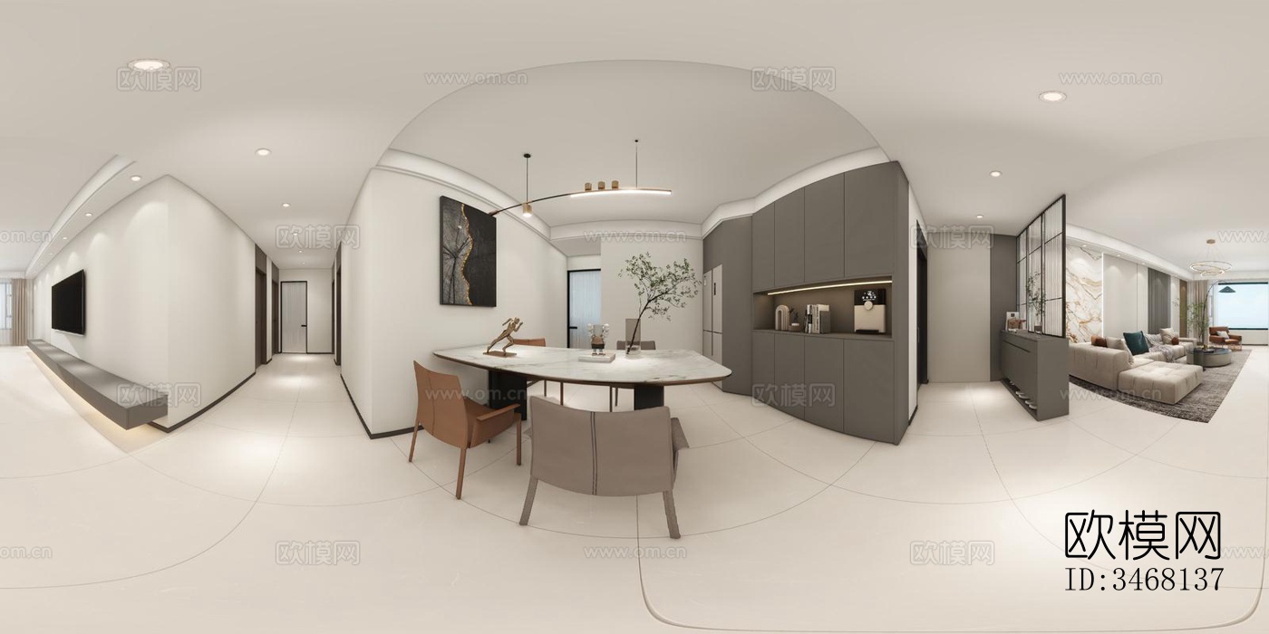 现代大平层效果图下载（渲染图1）