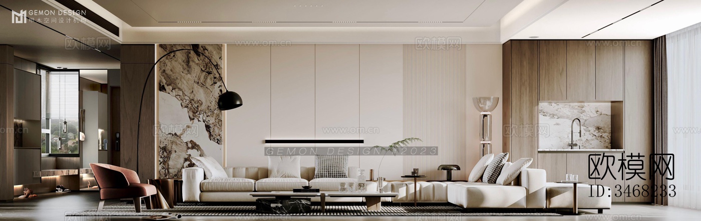 现代大平层效果图下载（渲染图5）