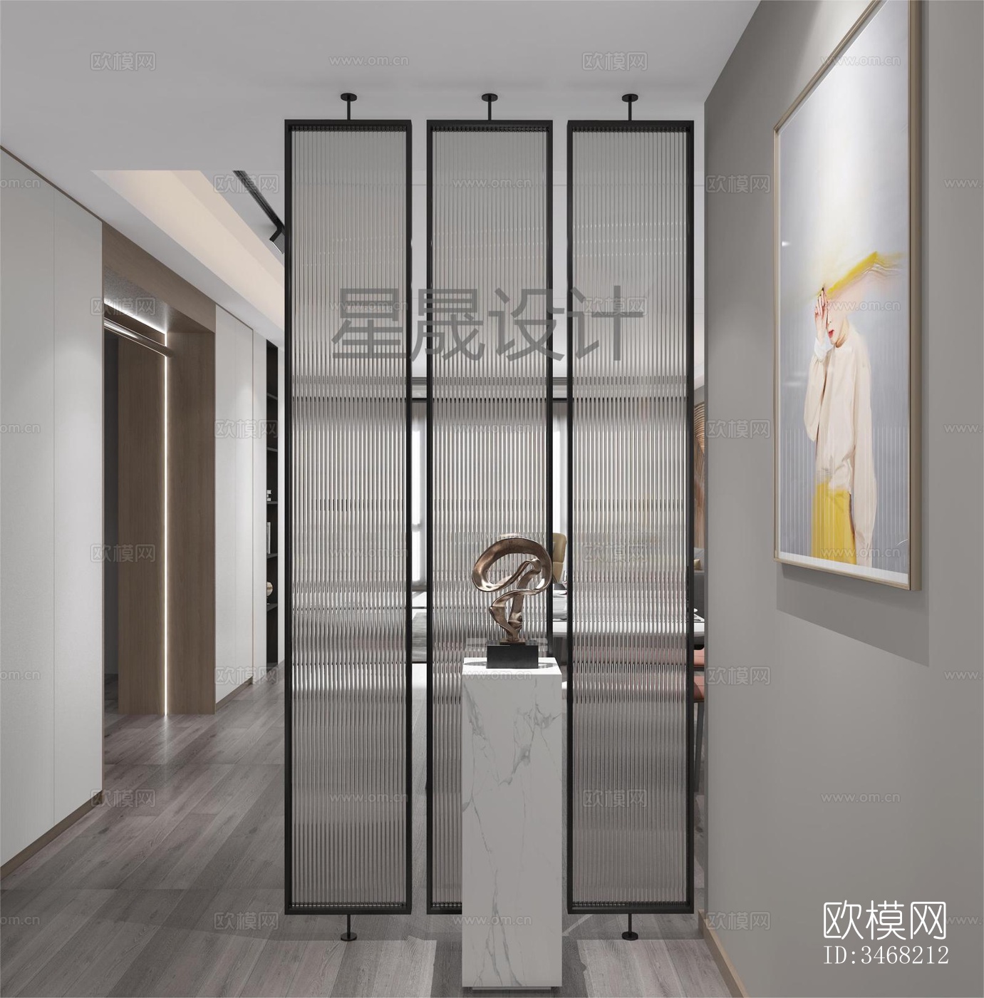 现代大平层效果图下载（渲染图1）