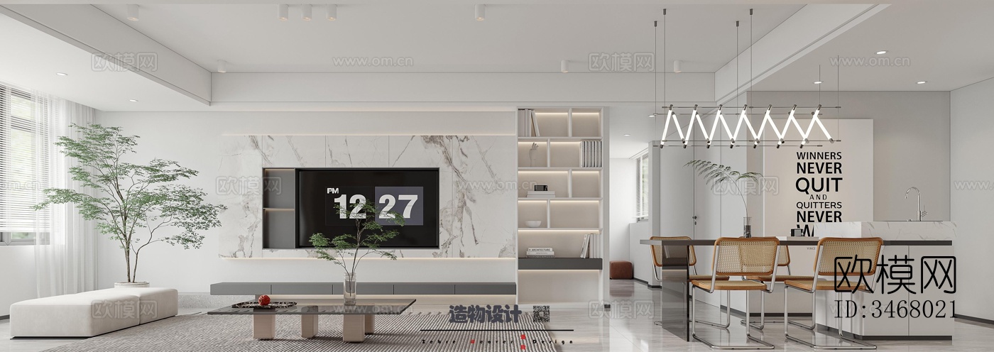 现代大平层效果图下载（渲染图6）