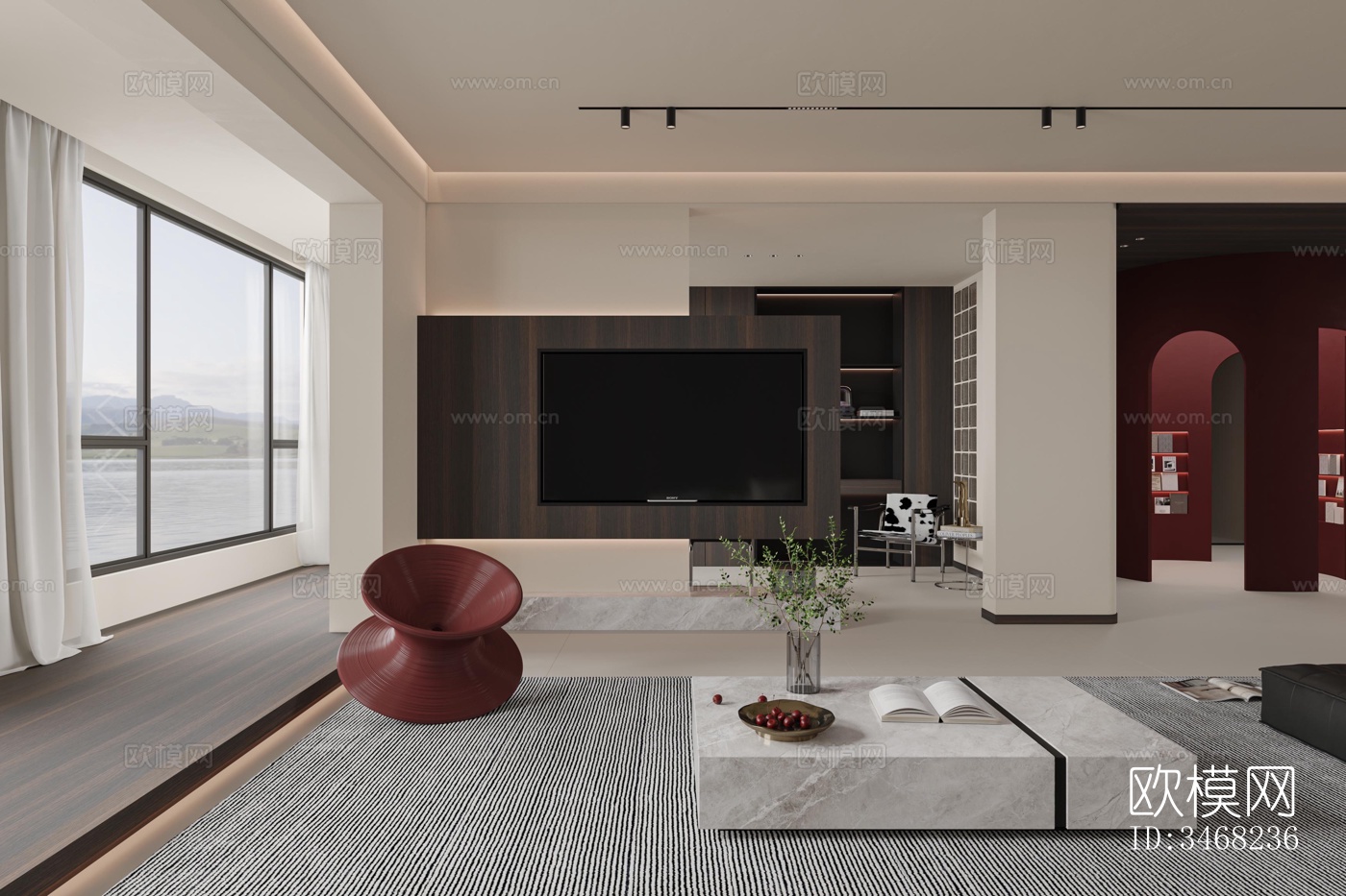 现代大平层效果图下载（渲染图16）