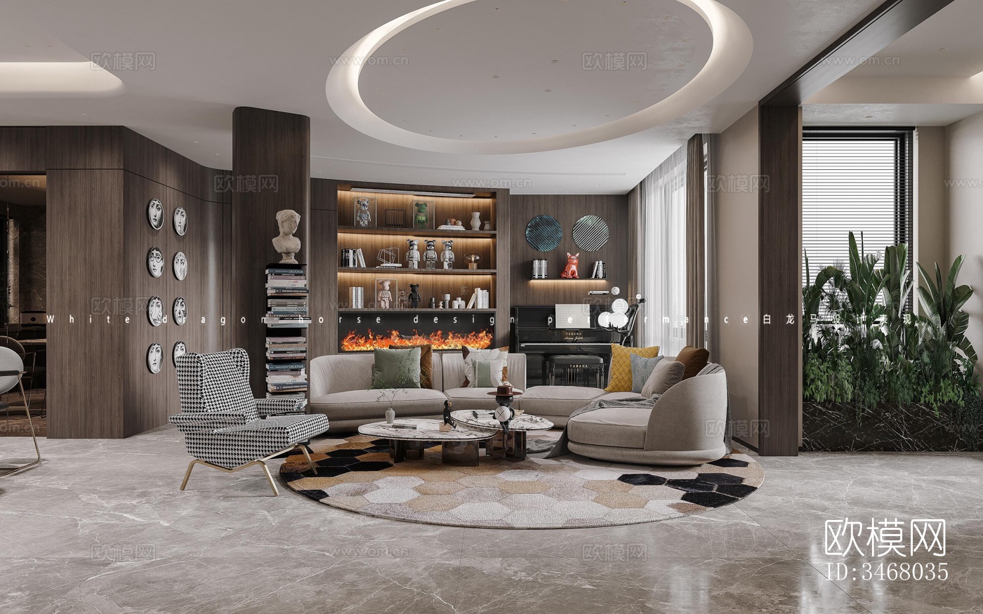 现代大平层效果图下载（渲染图9）