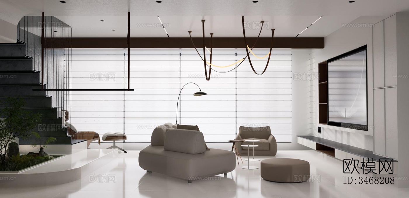 现代大平层效果图下载（渲染图5）