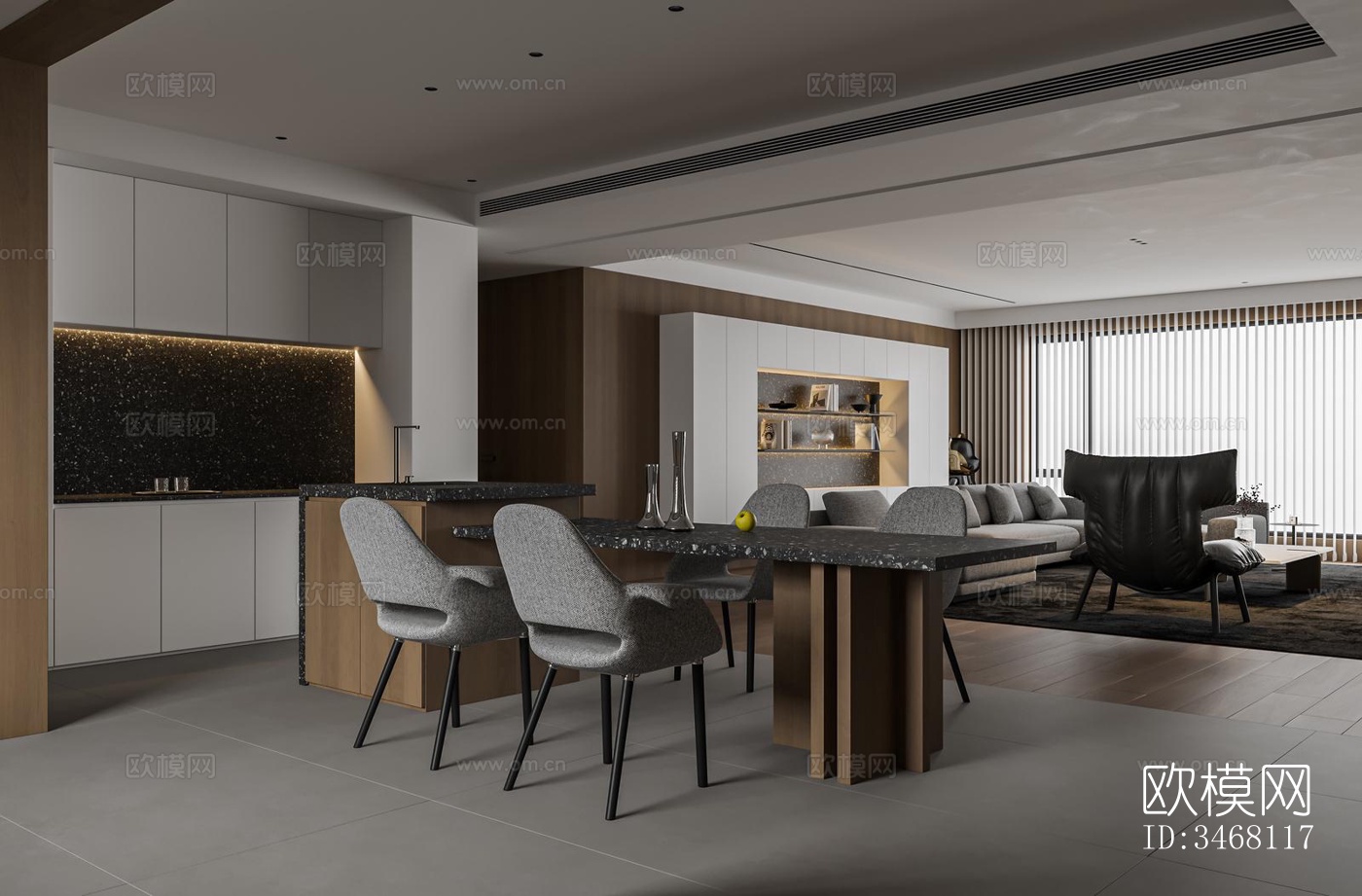 现代大平层效果图下载（渲染图5）