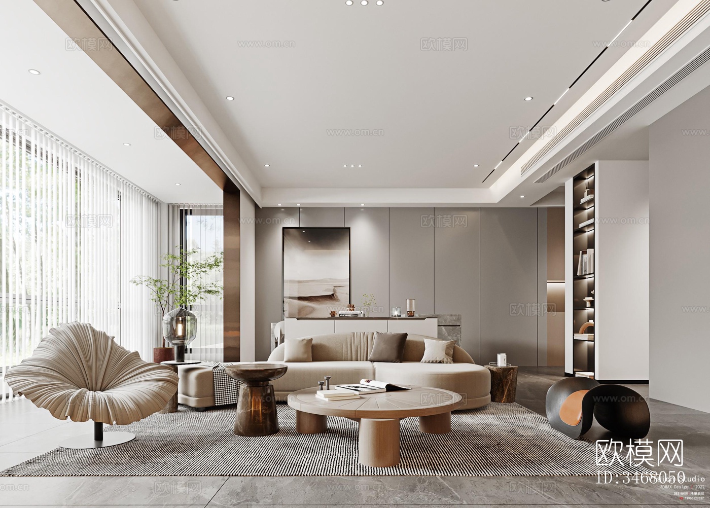 现代大平层效果图下载（渲染图2）