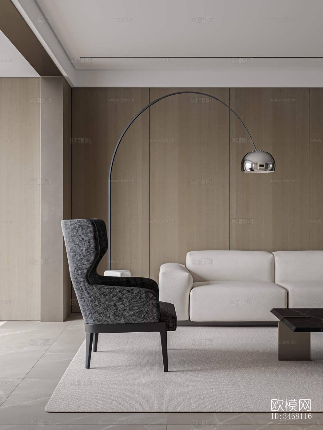 现代大平层效果图下载（渲染图4）